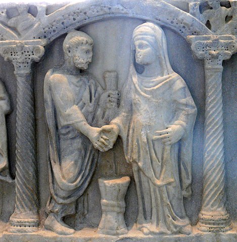 Roman bride and groom during a wedding ceremony 